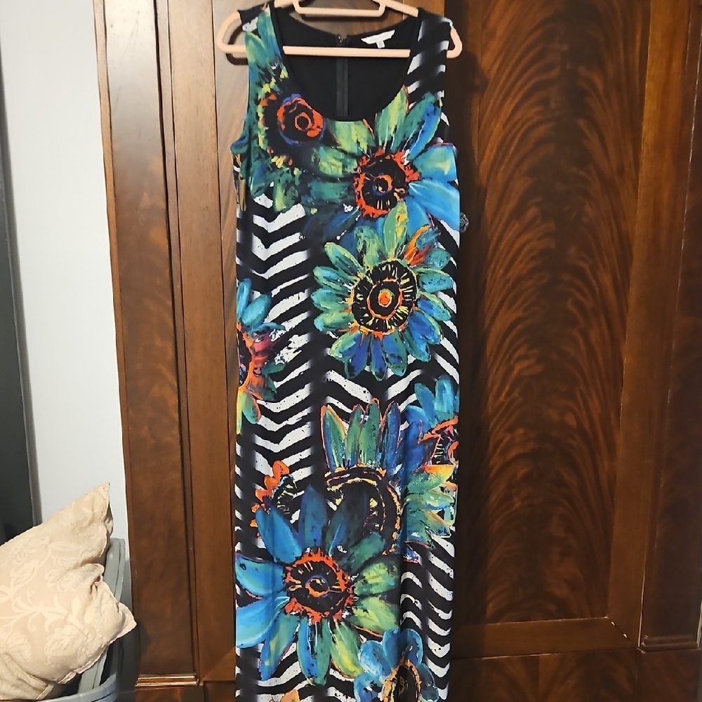 John Mark Vibrant Floral Maxi Dress - Blue and Black
